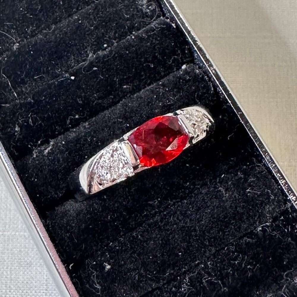 Ruby Red and CZ Stone Silver Tone Fashion Ring size 6